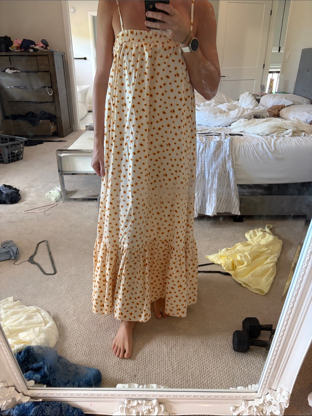 WeWoreWhat Cream Maxi Skirt with Yellow Floral Print